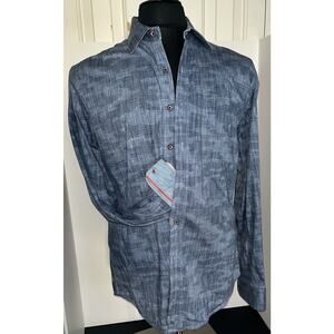 Men’s Butter Cloth Long Sleeve Navy Patterned Dress‎ Shirt Size Med